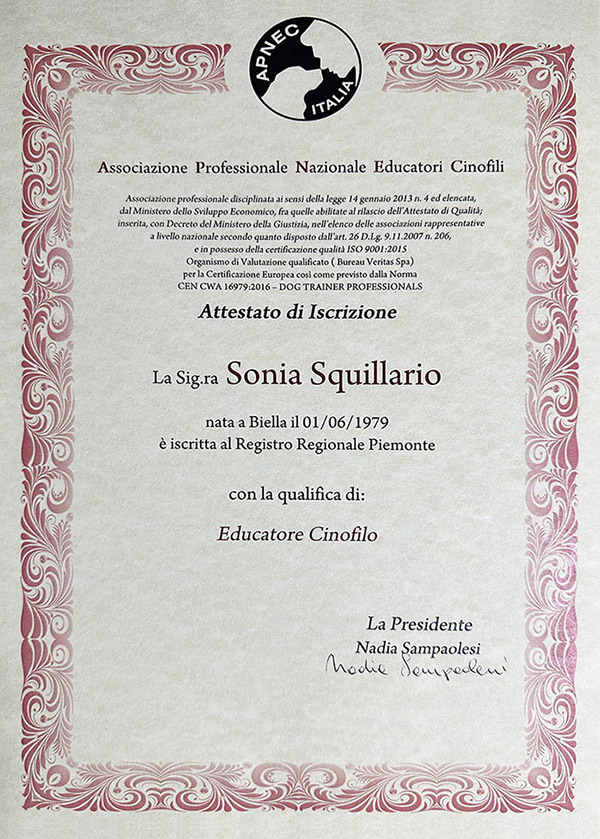 Attestato Educatore Cinofilo biella Attestato Educatore Cinofilo biella